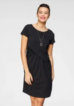 Creation L Gedessineerde Jurk -TrendyTijd Verkoop ajc shirtjurk in trendy wikkel look met aantrekkelijke plooien zwart