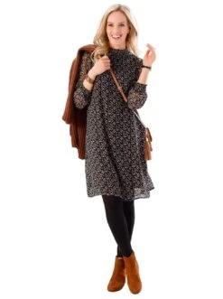 Tommy Hilfiger Curve Midi-jurk CRV WRAP LONG SLEEVE MIDI DRESS -TrendyTijd Verkoop ambria gedessineerde jurk zwart