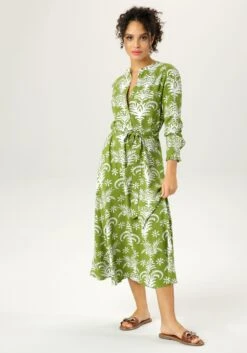 Laura Scott Midi-jurk -TrendyTijd Verkoop aniston casual blousejurkje met een bindceintuur groen 4