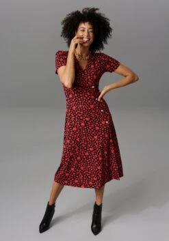 Aniston SELECTED Geruite Jurk Met Tapes Aan De Mouwen En Langs De Zijnaden - Nieuwe Collectie -TrendyTijd Verkoop aniston casual jerseyjurk in wikkellook zwart