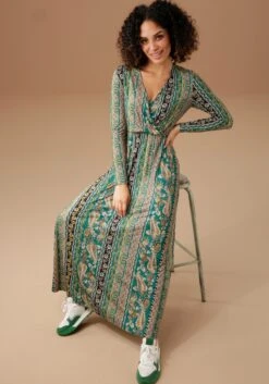 Aniston CASUAL Maxi-jurk In Harmonieuze Motievenmix - Nieuwe Collectie -TrendyTijd Verkoop aniston casual maxi jurk in harmonieuze motievenmix nieuwe collectie groen 3