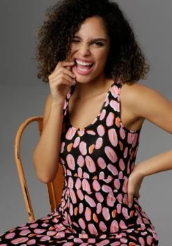 Aniston CASUAL Maxi-jurk Met Kleurrijke, Grafische Print -TrendyTijd Verkoop aniston casual maxi jurk met kleurrijke grafische print zwart 3