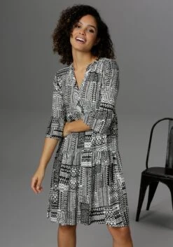 Heine Maxi-jurk Jerseyjurk 25 Heine Maxi-jurk Jerseyjurk -TrendyTijd Verkoop aniston casual zomerjurk in folklore look zwart