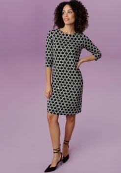 Tom Tailor Maxi-jurk -TrendyTijd Verkoop aniston selected jerseyjurk met elegant cirkelmotief nieuwe collectie zwart