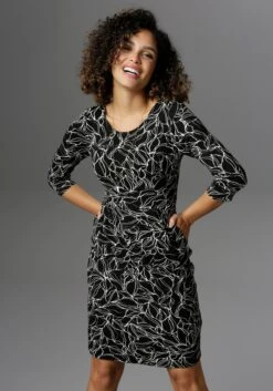 Aniston CASUAL Maxi-jurk Met Kleurrijke, Grafische Print -TrendyTijd Verkoop aniston selected jerseyjurk met steekzakken zwart 1