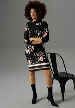 Aniston CASUAL Maxi-jurk Met Kleurrijke, Grafische Print -TrendyTijd Verkoop aniston selected jerseyjurk met wijde staande kraag zwart 1