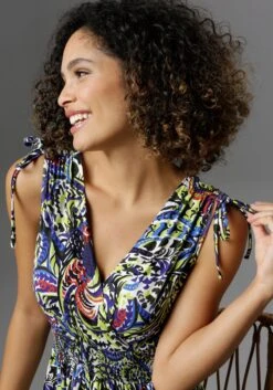 Aniston SELECTED Maxi-jurk Met Brede Bandjes Voor Het Aanrimpelen -TrendyTijd Verkoop aniston selected maxi jurk met brede bandjes voor het aanrimpelen multicolor 2