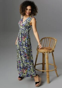 Aniston SELECTED Maxi-jurk Met Brede Bandjes Voor Het Aanrimpelen