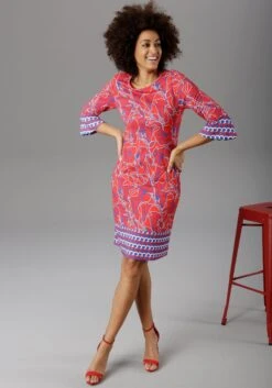 Beachtime Midi-jurk -TrendyTijd Verkoop aniston selected zomerjurk met trompetmouwen rood