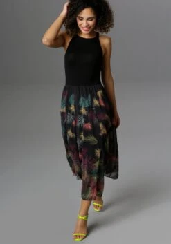 Tom Tailor Denim Meshjurk Gedessineerde Midi-jurk Van Mesh (1-delig) -TrendyTijd Verkoop aniston selected zomerjurk met veelkleurig bladdessin zwart