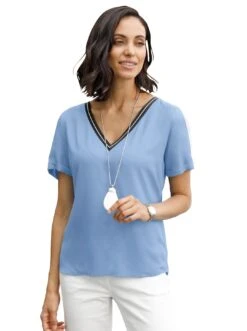 Laura Scott Midi-jurk In Wikkel-look - Nieuwe Collectie 35 Laura Scott Midi-jurk In Wikkel-look - Nieuwe Collectie -TrendyTijd Verkoop casual looks blouse met korte mouwen blauw