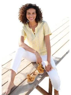 Jurk In A-lijn Gedessineerde Jurk -TrendyTijd Verkoop casual looks blouse zonder sluiting geel 2