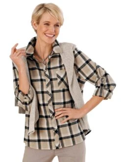 RICK CARDONA By Heine Jurk In A-lijn Jurk -TrendyTijd Verkoop casual looks flanellen blouse bruin