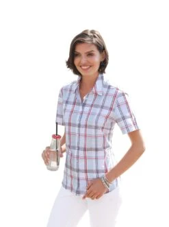 S.Oliver BLACK LABEL Midi-jurk -TrendyTijd Verkoop casual looks geruite blouse blauw