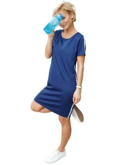 Alessa W. Gedessineerde Jurk -TrendyTijd Verkoop casual looks jerseyjurk blauw 4