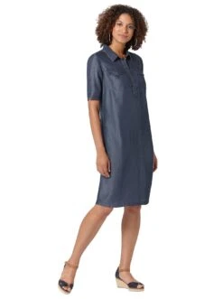 Voorkant -TrendyTijd Verkoop casual looks jurk met overhemdkraag jurk blauw 1