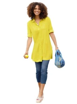 Creation L Gedessineerde Jurk -TrendyTijd Verkoop casual looks lange blouse groen 3