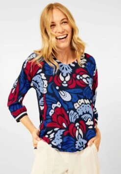 Marc O'Polo Jurk Met Overhemdkraag -TrendyTijd Verkoop cecil blouse zonder sluiting in een mix van materialen en all over print voor blauw