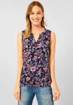 Heine Petticoat Jurk Jerseyjurk -TrendyTijd Verkoop cecil blouse zonder sluiting mouwloos met bloem print blauw