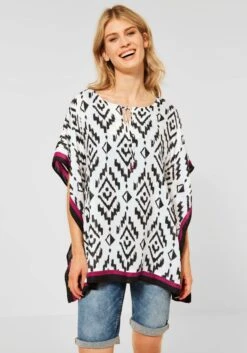 Ragwear Midi-jurk TAG MIDI Met Sierkraaltjes En Kwasten Aan Het Uiteinden Van De Bandjes (2-delig, Met Een Bindceintuur) -TrendyTijd Verkoop cecil poncho met print all over en contrastkleurige details wit