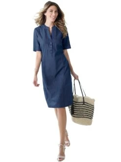 Heine Zomerjurk Geborduurde Jurk -TrendyTijd Verkoop classic basics jeansjurk blauw 1