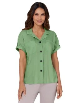 Only Gedessineerde Jurk ONLGAIA LS V-NECK DRESS CS NN -TrendyTijd Verkoop classic inspirationen blouse met korte mouwen groen 1