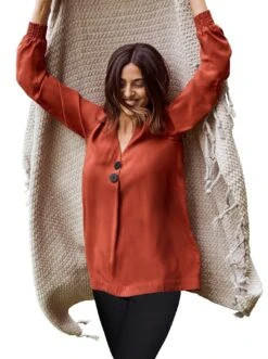 Calvin Klein Midi-jurk -TrendyTijd Verkoop classic inspirationen blouse zonder sluiting oranje 2