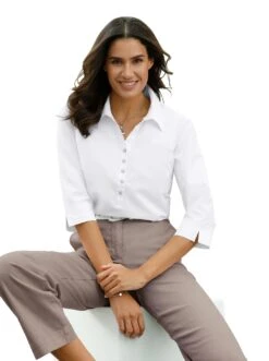 Classic Basics Gedessineerde Jurk -TrendyTijd Verkoop classic inspirationen blouse zonder sluiting wit