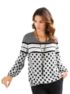 Aniston SELECTED Maxi-jurk Met Gestreepte Rok -TrendyTijd Verkoop classic inspirationen blouse zonder sluiting zwart 2