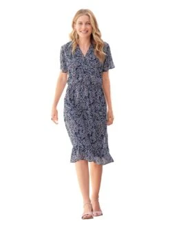 Lady Gedessineerde Jurk -TrendyTijd Verkoop classic inspirationen gedessineerde jurk blauw 5