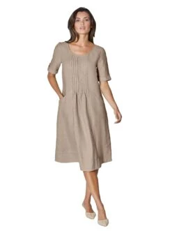 Classic Inspirationen Jurk In A-lijn Linnen Jurk -TrendyTijd Verkoop classic inspirationen jurk in a lijn linnen jurk bruin 1