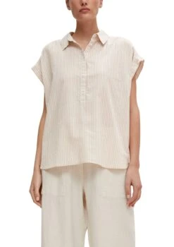 Winshape Mini-jurk WK1 Met Kangoeroezak -TrendyTijd Verkoop comma blouse zonder sluiting in streepdessin van luchtige katoenkwaliteit beige