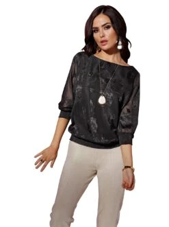 Heine Wikkeljurk Gedessineerde Jurk -TrendyTijd Verkoop creation l blouse zonder sluiting zwart 3