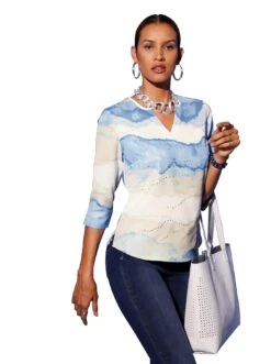 Tom Tailor Gedessineerde Jurk Met Een V-hals En Bindceintuur In De Taille -TrendyTijd Verkoop creation l gedessineerde blouse wit 1