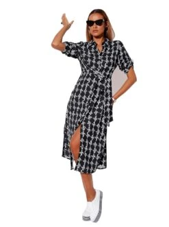 Tommy Hilfiger Curve Mini-jurk CRV MOSS CREPE ROSE DRESS LS -TrendyTijd Verkoop creation l gedessineerde jurk zwart 2