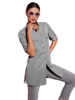 Calvin Klein Curve Jurk Met Overhemdkraag INCLU DRAPY TENCEL SHIRT DRESS -TrendyTijd Verkoop creation l lange blouse grijs