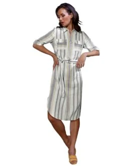 CREATION L PREMIUM Kokerjurk Linnen Jurk Met Overhemdkraag