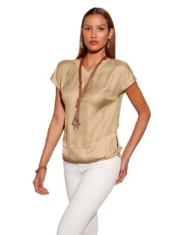 Heine Jurk Met Overhemdkraag -TrendyTijd Verkoop creation l satijnen blouse bruin 2