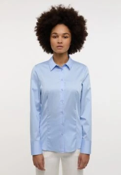 Base Level Curvy Jurk In Overgooiermodel Alissa Verstelbare Bandjes -TrendyTijd Verkoop eterna overhemdblouse fitted blauw 1