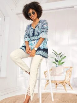 Creation L Gedessineerde Jurk Jerseyjurk -TrendyTijd Verkoop heine blouse zonder sluiting blauw