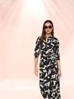 Marc O'Polo Maxi-jurk -TrendyTijd Verkoop heine gedessineerde jurk zwart 7