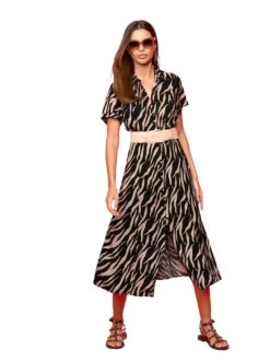 AJC Maxi-jurk Met Plooi Op De Schouders En Gesmokte Taille - Nieuwe Collectie -TrendyTijd Verkoop heine jurk met overhemdkraag gedessineerde jurk bruin 6