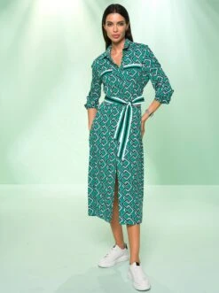 Classic Inspirationen Jurk In A-lijn Jurk -TrendyTijd Verkoop heine jurk met overhemdkraag gedessineerde jurk groen 1