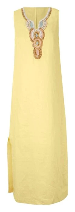 Heine Maxi-jurk Linnen Jurk -TrendyTijd Verkoop heine maxi jurk linnen jurk geel 3