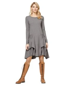 Only Gedessineerde Jurk ONLGAIA LS V-NECK DRESS CS NN -TrendyTijd Verkoop heine tricotjurk grijs 5