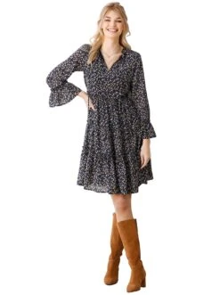 Heine Volantjurk Gedessineerde Jurk -TrendyTijd Verkoop heine volantjurk gedessineerde jurk blauw 5