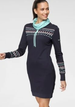 ONLY CARMAKOMA Gedessineerde Jurk CARANITA DENIZIA 3/4 SHIRT BLK DRS AOP -TrendyTijd Verkoop kangaroos sweatjurk met trendy print voor en op de mouwen blauw