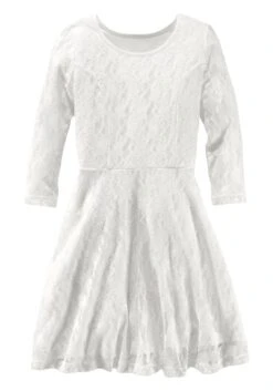 Voorkant -TrendyTijd Verkoop kidsworld kanten jurk met 3 4 mouwen beige 1