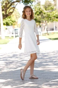 KIDSWORLD Kanten Jurk Met 3/4-mouwen -TrendyTijd Verkoop kidsworld kanten jurk met 3 4 mouwen beige 5
