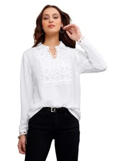 Heine Maxi-jurk Gedessineerde Jurk -TrendyTijd Verkoop lady blouse met lange mouwen beige